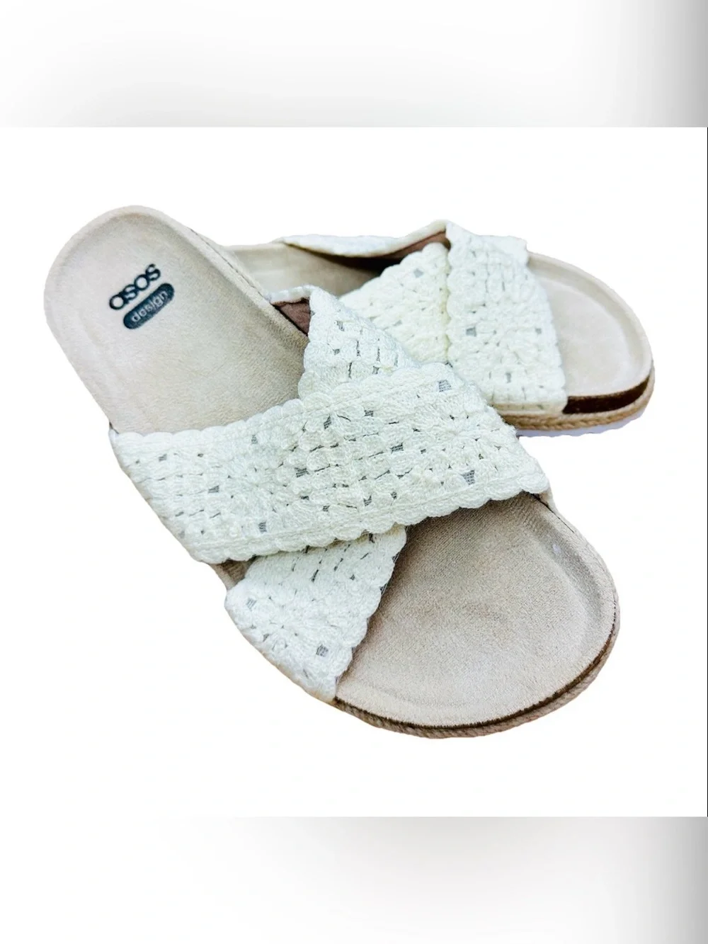 ASOS NWOB Crochet Slides US 7 Ivory Summer Granny Casual Comfy Beach Vibes